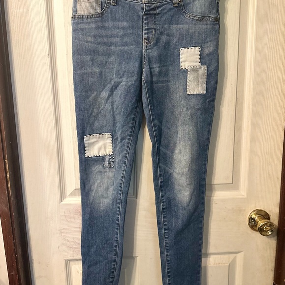 Cat & Jack Other - Cat & Jack Jegging Size 14 Blue Patchwork Girls Stretch Jeans Snap Closure